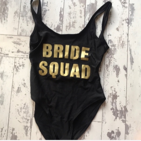 Bride Squad black one piece swimsuit, large - Picture 3 of 4